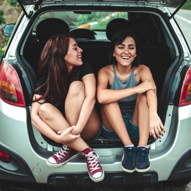two girls in car