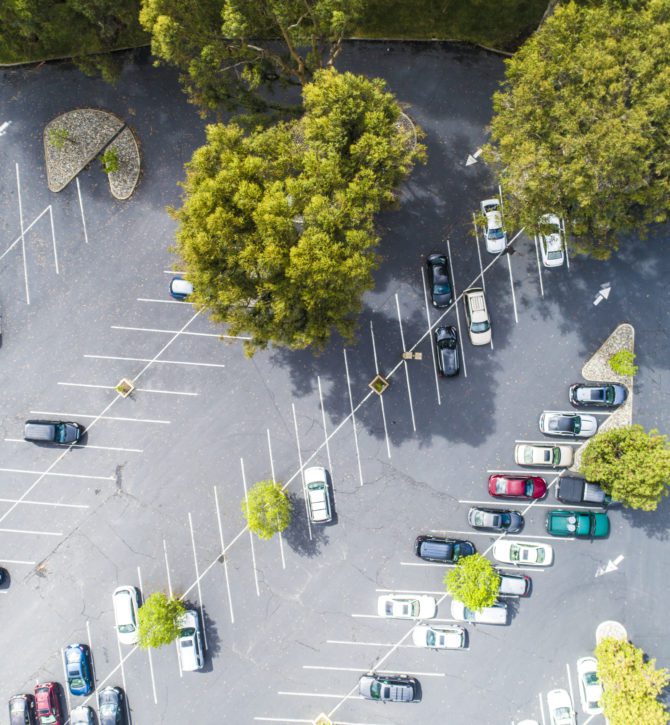 Aerial view of parking area.