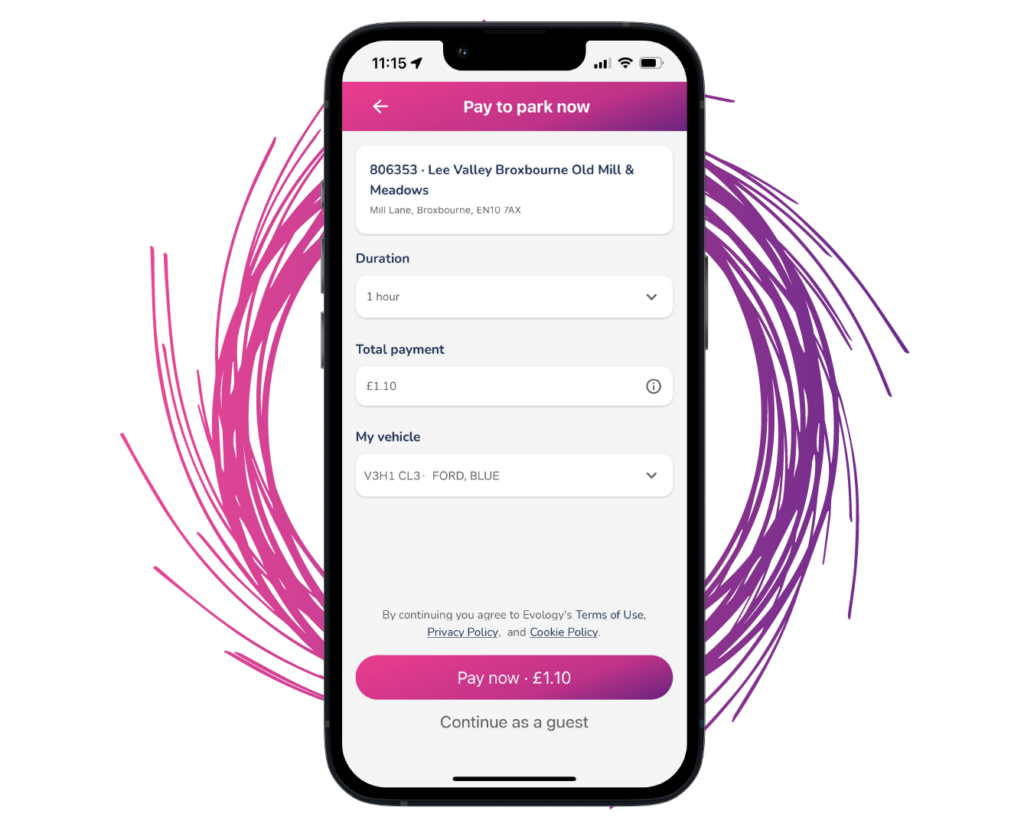 Evology Parking App pay screen