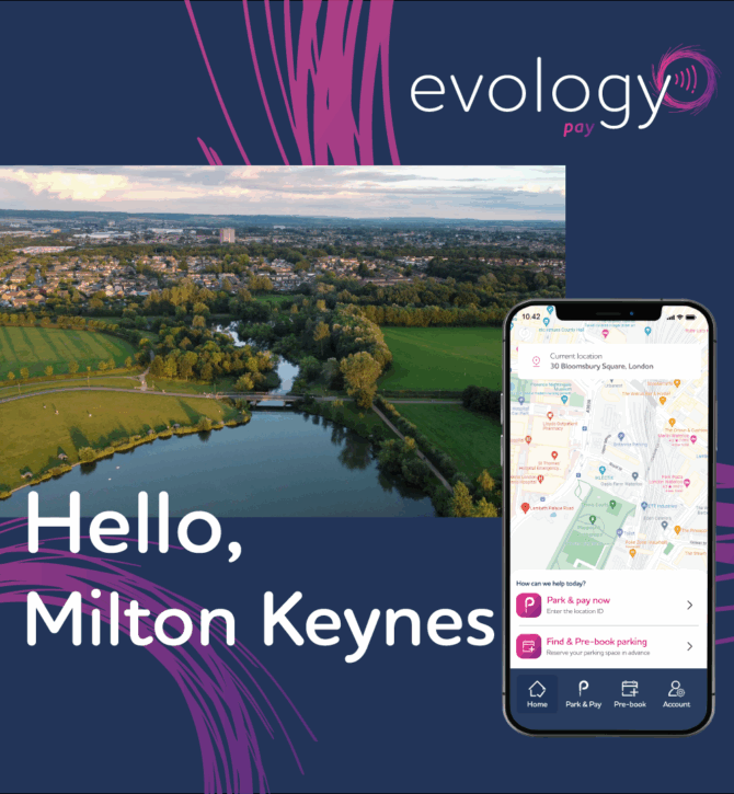 An image of scenic Milton Keynes announcing you can pre-book your parking in the city