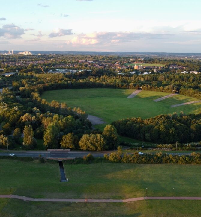 An aerial view of the National Bowl, Milton Keynes