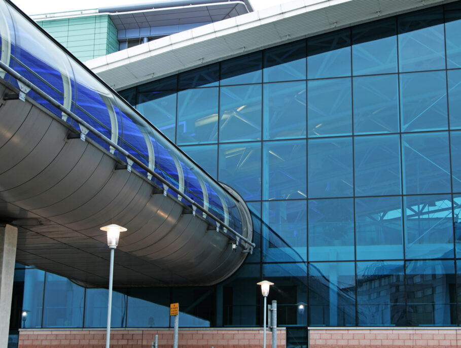 A shot of the elevated skyway at Manchester Airport